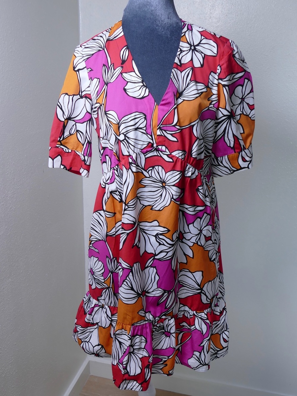 Pennyblack Max Mara Floral Mini Dress V Neck Puff Sleeve Size Unknown
